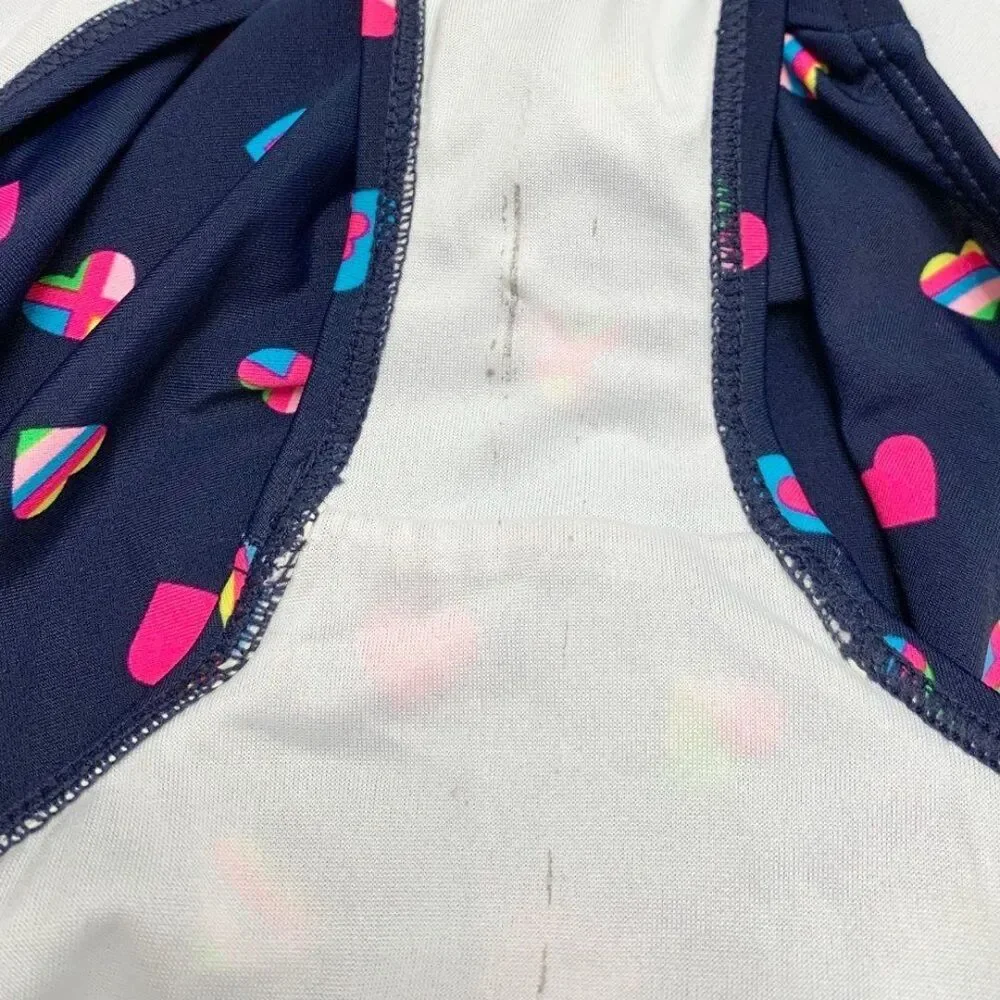 2/$20! OP Girls Deep Blue Colored Hearts All Over One Piece Bathing Suit Size XL